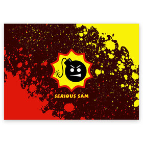Поздравительная открытка с принтом SERIOUS SAM / Крутой Сэм в Курске, 100% бумага | плотность бумаги 280 г/м2, матовая, на обратной стороне линовка и место для марки
 | croteam | game | games | logo | sam | serious | бомба | бомбочка | игра | игры | крутой | лого | логотип | логотипы | серьезный | символ | символы | сэм