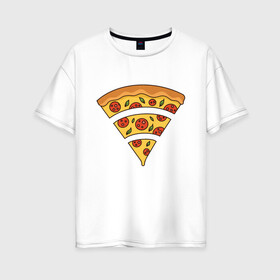 Женская футболка хлопок Oversize с принтом Wi Fi Pizza в Курске, 100% хлопок | свободный крой, круглый ворот, спущенный рукав, длина до линии бедер
 | Тематика изображения на принте: 3g | 4g | 5g | art | cheese | food | i love | internet | pepperoni | singal | wifi | бистро | вай фай | жратва | иллюстрация | интернет | пепперони | пицца | пиццу | прикол | сигнал | сыр | сырная | сырный борт | уровень сигнала | фаст