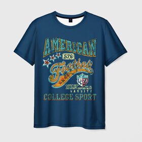 Мужская футболка 3D с принтом Американский футбол в Курске, 100% полиэфир | прямой крой, круглый вырез горловины, длина до линии бедер | америка | американский футбол | звезды | зож | коледж | логотип | регби | ретро | синяя | спорт | старый | студентам | сша | тренировки | футбол