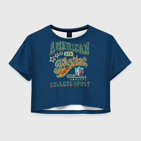 Женская футболка Crop-top 3D с принтом Американский футбол в Курске, 100% полиэстер | круглая горловина, длина футболки до линии талии, рукава с отворотами | америка | американский футбол | звезды | зож | коледж | логотип | регби | ретро | синяя | спорт | старый | студентам | сша | тренировки | футбол