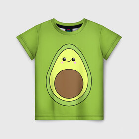 Детская футболка 3D с принтом Авокадо в Курске, 100% гипоаллергенный полиэфир | прямой крой, круглый вырез горловины, длина до линии бедер, чуть спущенное плечо, ткань немного тянется | avocado | авокадо | зеленый | милый | персонаж | фрукт