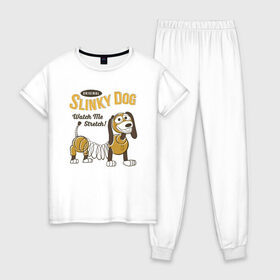 Женская пижама хлопок с принтом Slinky Dog в Курске, 100% хлопок | брюки и футболка прямого кроя, без карманов, на брюках мягкая резинка на поясе и по низу штанин | disney | pixar | slinky dog | toy story | vdkimel | дисней | история игрушек | пиксар