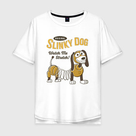 Мужская футболка хлопок Oversize с принтом Slinky Dog в Курске, 100% хлопок | свободный крой, круглый ворот, “спинка” длиннее передней части | Тематика изображения на принте: disney | pixar | slinky dog | toy story | vdkimel | дисней | история игрушек | пиксар