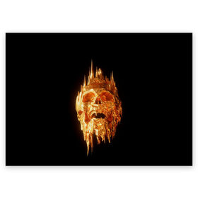 Поздравительная открытка с принтом Golden Skull в Курске, 100% бумага | плотность бумаги 280 г/м2, матовая, на обратной стороне линовка и место для марки
 | cool | cyborg | decoration | fashion | fear | ghost | haloween | head | horror | robot | skeleton | skull | technology | голова | киборг | круто | мода | призрак | робот | скелет | технологии | ужас | украшение | хеллоуин | череп