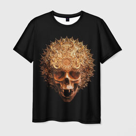 Мужская футболка 3D с принтом Golden skull | 1.2 в Курске, 100% полиэфир | прямой крой, круглый вырез горловины, длина до линии бедер | Тематика изображения на принте: 