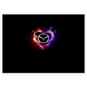 Поздравительная открытка с принтом Mazda в Курске, 100% бумага | плотность бумаги 280 г/м2, матовая, на обратной стороне линовка и место для марки
 | love mazda | mazda | mazda в сердце | mazda лого | mazda марка | mazda эмблема | горящее сердце | значок mazda | лого авто | лого автомобиля | логотип mazda | логотип мазда | люблю мазду | мазда | мазда значок | мазда лого