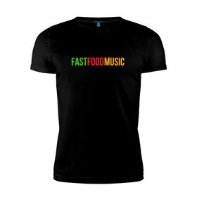 Мужская футболка хлопок Slim с принтом Fast Food Music в Курске, 92% хлопок, 8% лайкра | приталенный силуэт, круглый вырез ворота, длина до линии бедра, короткий рукав | drill | fast | ffm | food | music | rap | trap | мьюзик | русский | рэп | фаст | фуд