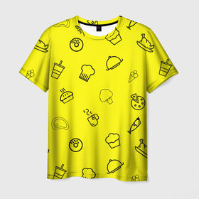 Мужская футболка 3D с принтом Мастер кулинарии в Курске, 100% полиэфир | прямой крой, круглый вырез горловины, длина до линии бедер | cooking | броколе | вектор | кофе | кулинария | мороженое | сыр