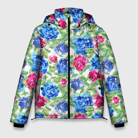 Мужская зимняя куртка 3D с принтом Floral Pattern в Курске, верх — 100% полиэстер; подкладка — 100% полиэстер; утеплитель — 100% полиэстер | длина ниже бедра, свободный силуэт Оверсайз. Есть воротник-стойка, отстегивающийся капюшон и ветрозащитная планка. 

Боковые карманы с листочкой на кнопках и внутренний карман на молнии. | Тематика изображения на принте: floral | floral pattern | flower | flowers | flowers pattern | pattern | листья | патерн | паттерн | рисунок | цветки | цветочки | цветочная клумба | цветочный паттерн | цветы | цветы фон