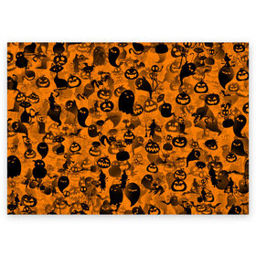 Поздравительная открытка с принтом Halloween в Курске, 100% бумага | плотность бумаги 280 г/м2, матовая, на обратной стороне линовка и место для марки
 | ведьма | кот | паттерн | паутина | привидение | призрак | скелет | тыква