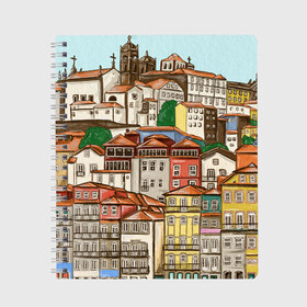 Тетрадь с принтом Порту Португалия домики в Курске, 100% бумага | 48 листов, плотность листов — 60 г/м2, плотность картонной обложки — 250 г/м2. Листы скреплены сбоку удобной пружинной спиралью. Уголки страниц и обложки скругленные. Цвет линий — светло-серый
 | Тематика изображения на принте: city | old town | porto | portugal | город | город на холме | городской пейзаж | домики | оранжевые крыши | отпуск | порту | португалия | путешествие | старый город