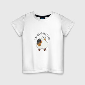 Детская футболка хлопок с принтом Ga-Ga-Gangster в Курске, 100% хлопок | круглый вырез горловины, полуприлегающий силуэт, длина до линии бедер | duck | бандит | гангстер | гусь | мафия | прикол | птица | утка | утка с пистолетом | юмор