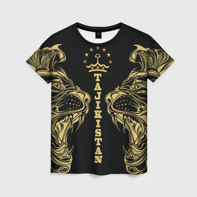 Женская футболка 3D с принтом Таджикистан в Курске, 100% полиэфир ( синтетическое хлопкоподобное полотно) | прямой крой, круглый вырез горловины, длина до линии бедер | crown | golden | king | lion | republic | tajikistan | золотой | король | корона | лев | республика | таджикистан | царь