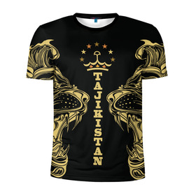 Мужская футболка 3D спортивная с принтом Таджикистан в Курске, 100% полиэстер с улучшенными характеристиками | приталенный силуэт, круглая горловина, широкие плечи, сужается к линии бедра | Тематика изображения на принте: crown | golden | king | lion | republic | tajikistan | золотой | король | корона | лев | республика | таджикистан | царь