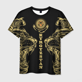 Мужская футболка 3D с принтом Киргизия в Курске, 100% полиэфир | прямой крой, круглый вырез горловины, длина до линии бедер | Тематика изображения на принте: eagle | islam | kyrgyzstan | lion | republic | sun | ислам | киргизия | кыргызстан | лев | орел | республика | солнце