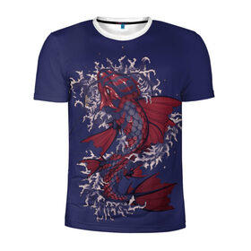 Мужская футболка 3D спортивная с принтом Рыбка дракон в Курске, 100% полиэстер с улучшенными характеристиками | приталенный силуэт, круглая горловина, широкие плечи, сужается к линии бедра | капельки | красивая рыбка | рыбы | тату рыбка. | японская рыба