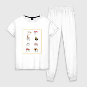 Женская пижама хлопок с принтом NEON RETRO CITY в Курске, 100% хлопок | брюки и футболка прямого кроя, без карманов, на брюках мягкая резинка на поясе и по низу штанин | kawaii | sushi | еда | мило | суши