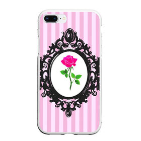 Чехол для iPhone 7Plus/8 Plus матовый с принтом Роза в рамке в Курске, Силикон | Область печати: задняя сторона чехла, без боковых панелей | Тематика изображения на принте: классика | полоска | рамка | роза | розовый | черный
