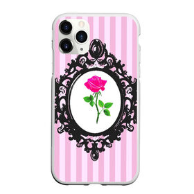 Чехол для iPhone 11 Pro Max матовый с принтом Роза в рамке в Курске, Силикон |  | классика | полоска | рамка | роза | розовый | черный