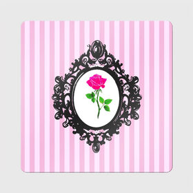Магнит виниловый Квадрат с принтом Роза в рамке в Курске, полимерный материал с магнитным слоем | размер 9*9 см, закругленные углы | классика | полоска | рамка | роза | розовый | черный