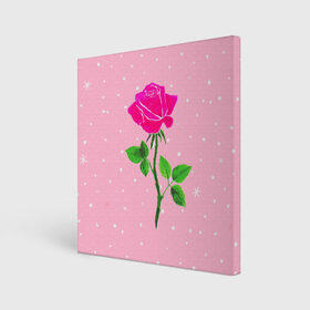 Холст квадратный с принтом Роза на розовом в Курске, 100% ПВХ |  | женственно | красота | роза | розовый | снежинки | фуксия | цветок | шик