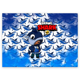 Поздравительная открытка с принтом BRAWL STARS SHARK. в Курске, 100% бумага | плотность бумаги 280 г/м2, матовая, на обратной стороне линовка и место для марки
 | Тематика изображения на принте: 8 bit | brawl stars | colette | crow | gale | leon | max | mecha | mecha crow | mr.p | sally leon | shark | tara | virus 8 bit | werewolf leon | акула | берли | бравл старс | ворон | коллет | макс | оборотень