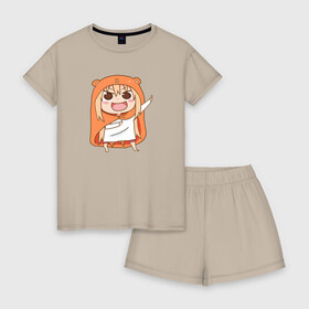 Женская пижама с шортиками хлопок с принтом Himouto! Umaru-chan в Курске, 100% хлопок | футболка прямого кроя, шорты свободные с широкой мягкой резинкой | Тематика изображения на принте: anime himouto | anime umaru | himoto | himouto | himouto umaru | himouto umaru chan | umaru | umaru chan | аниме | аниме умару | аниме химото | двуличная сестренка умару | умару | химото | химото умару тян