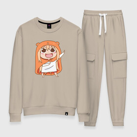 Женский костюм хлопок с принтом Himouto! Umaru-chan в Курске, 100% хлопок | на свитшоте круглая горловина, мягкая резинка по низу. Брюки заужены к низу, на них два вида карманов: два 