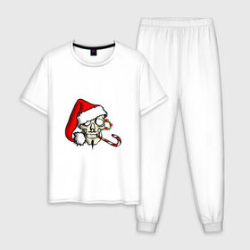 Мужская пижама хлопок с принтом Рождественский череп в Курске, 100% хлопок | брюки и футболка прямого кроя, без карманов, на брюках мягкая резинка на поясе и по низу штанин
 | 