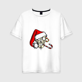 Женская футболка хлопок Oversize с принтом Рождественский череп в Курске, 100% хлопок | свободный крой, круглый ворот, спущенный рукав, длина до линии бедер
 | 