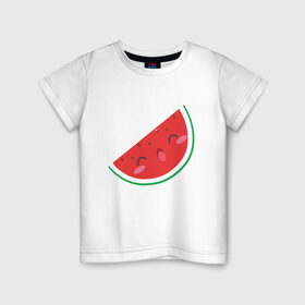 Детская футболка хлопок с принтом Кусочек Арбуза в Курске, 100% хлопок | круглый вырез горловины, полуприлегающий силуэт, длина до линии бедер | kawai | kawaii | mimi | watermelon | арбуз | еда | каваи | кавай | кавайи | кавайный | кавайный арбуз | кусочек арбуза | милота | мимишный | фрукт | ягода