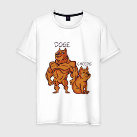Мужская футболка хлопок с принтом Качок Доге и маленький Чимс в Курске, 100% хлопок | прямой крой, круглый вырез горловины, длина до линии бедер, слегка спущенное плечо. | Тематика изображения на принте: bodybuilder | cheems | chims | cool | cry | crying | doge | japan | japanese | little | meme | memes | power | powerful | shiba inu | small | крутой | мемас | мемчик | накаченный | песель | песик | плакса | плачет | порода | сиба ину | собак