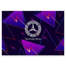 Поздравительная открытка с принтом Mercedes-Benz в Курске, 100% бумага | плотность бумаги 280 г/м2, матовая, на обратной стороне линовка и место для марки
 | benz | mercedes | mercedes benz | sport | абстракция | бенз | бэнц | линии | лого | логотип | мерс | мерседес | мэрс | мэрседес | спорт