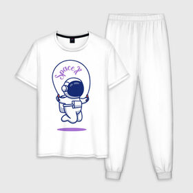 Мужская пижама хлопок с принтом SpaceX в Курске, 100% хлопок | брюки и футболка прямого кроя, без карманов, на брюках мягкая резинка на поясе и по низу штанин
 | astronaut | space | spacesuit | космонавт | космос | скафандр