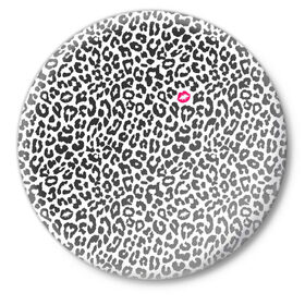 Значок с принтом Kiss в Курске,  металл | круглая форма, металлическая застежка в виде булавки | art | background | kiss | leopard | lips | spots | texture | арт | губы | леопард | поцелуй | пятна | текстура | фон