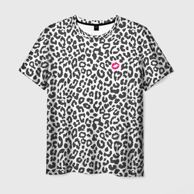 Мужская футболка 3D с принтом Kiss в Курске, 100% полиэфир | прямой крой, круглый вырез горловины, длина до линии бедер | art | background | kiss | leopard | lips | spots | texture | арт | губы | леопард | поцелуй | пятна | текстура | фон