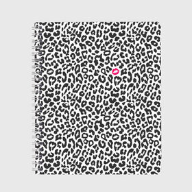 Тетрадь с принтом Kiss в Курске, 100% бумага | 48 листов, плотность листов — 60 г/м2, плотность картонной обложки — 250 г/м2. Листы скреплены сбоку удобной пружинной спиралью. Уголки страниц и обложки скругленные. Цвет линий — светло-серый
 | art | background | kiss | leopard | lips | spots | texture | арт | губы | леопард | поцелуй | пятна | текстура | фон
