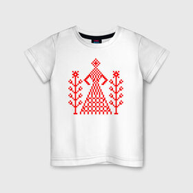 Детская футболка хлопок с принтом Белорусская Богиня в Курске, 100% хлопок | круглый вырез горловины, полуприлегающий силуэт, длина до линии бедер | беларусь | белая | белоруссия | белорусская | белорусский | белый | богиня | вышиванка | вышивка | красный | русский | славянский | узор