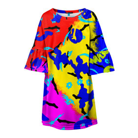 Детское платье 3D с принтом Камуфляж геймера в Курске, 100% полиэстер | прямой силуэт, чуть расширенный к низу. Круглая горловина, на рукавах — воланы | игры | камуфляж | краски | пятна | спорт | текстуры | узоры | фигуры | цветной | яркая