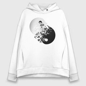 Женское худи Oversize хлопок с принтом Инь Янь Yin Yang в Курске, френч-терри — 70% хлопок, 30% полиэстер. Мягкий теплый начес внутри —100% хлопок | боковые карманы, эластичные манжеты и нижняя кромка, капюшон на магнитной кнопке | 