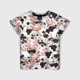 Детская футболка 3D с принтом Коровы в Курске, 100% гипоаллергенный полиэфир | прямой крой, круглый вырез горловины, длина до линии бедер, чуть спущенное плечо, ткань немного тянется | бык | говядина | корова | паттерн | рога | стадо | теленок | тёлка