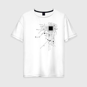 Женская футболка хлопок Oversize с принтом Сердце чип в Курске, 100% хлопок | свободный крой, круглый ворот, спущенный рукав, длина до линии бедер
 | art | board | chip | cyber | heart | system | арт | кибер | плата | сердце | система | чип