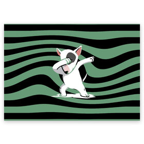 Поздравительная открытка с принтом Dab в Курске, 100% бумага | плотность бумаги 280 г/м2, матовая, на обратной стороне линовка и место для марки
 | bull terrier | dab | dog | ears | muzzle | nose | paws | tail | бультерьер | лапы | нос | собака | уши | хвост