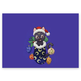 Поздравительная открытка с принтом Luna Happy New Year в Курске, 100% бумага | плотность бумаги 280 г/м2, матовая, на обратной стороне линовка и место для марки
 | 2021 | cat | catmas | christmas | happy new year | merry christmas | new year | аниме | кот | котейка | котики | луна | манга | новый год | праздник | рождество | сейлормун