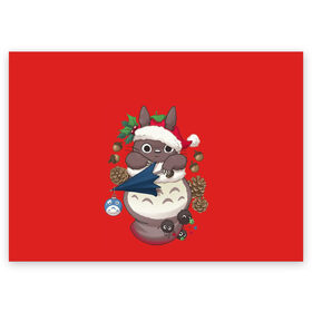 Поздравительная открытка с принтом Новогодний тоторо в Курске, 100% бумага | плотность бумаги 280 г/м2, матовая, на обратной стороне линовка и место для марки
 | 2021 | christmas | happy new year | merry christmas | new year | totoro | аниме | новый год | праздник | рождество | тоторо