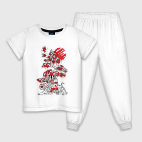 Детская пижама хлопок с принтом Япония в Курске, 100% хлопок |  брюки и футболка прямого кроя, без карманов, на брюках мягкая резинка на поясе и по низу штанин
 | Тематика изображения на принте: japan | tiger | азия | буддизм | дерево | иероглиф | иероглифы | император | кимоно | краска | рисунок | сакура | самурай | солнце | терракота | тигр | хищник | япония | японский воин