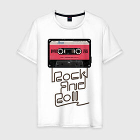 Мужская футболка хлопок с принтом Rock and Roll в Курске, 100% хлопок | прямой крой, круглый вырез горловины, длина до линии бедер, слегка спущенное плечо. | Тематика изображения на принте: rock | rock and roll | roll | кассета | классика | музыка | рок | рокер | рокнролл