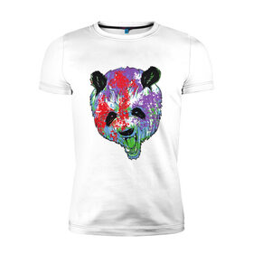 Мужская футболка хлопок Slim с принтом Панда в Курске, 92% хлопок, 8% лайкра | приталенный силуэт, круглый вырез ворота, длина до линии бедра, короткий рукав | animal | animals | australia | bear | paint | panda | panda bear | австралия | голова | голова панды | животное | зубы | клыки | краска | краски | медведь | медведь панда | панда | пандочка | природа | рисунок