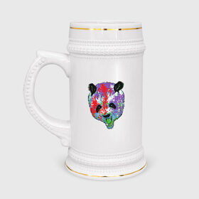 Кружка пивная с принтом Панда в Курске,  керамика (Материал выдерживает высокую температуру, стоит избегать резкого перепада температур) |  объем 630 мл | Тематика изображения на принте: animal | animals | australia | bear | paint | panda | panda bear | австралия | голова | голова панды | животное | зубы | клыки | краска | краски | медведь | медведь панда | панда | пандочка | природа | рисунок