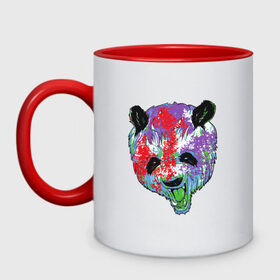 Кружка двухцветная с принтом Панда в Курске, керамика | объем — 330 мл, диаметр — 80 мм. Цветная ручка и кайма сверху, в некоторых цветах — вся внутренняя часть | Тематика изображения на принте: animal | animals | australia | bear | paint | panda | panda bear | австралия | голова | голова панды | животное | зубы | клыки | краска | краски | медведь | медведь панда | панда | пандочка | природа | рисунок